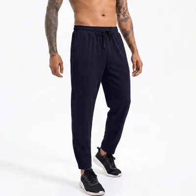 Men Fashion Casual Thin Summer Ice Silk Zipper Stretch Breathable Quick-Drying Sports Pants