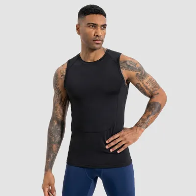 Men Fashion Casual Summer Solid Color Breathable Quick-Drying Tight Collar Sports Tank Top