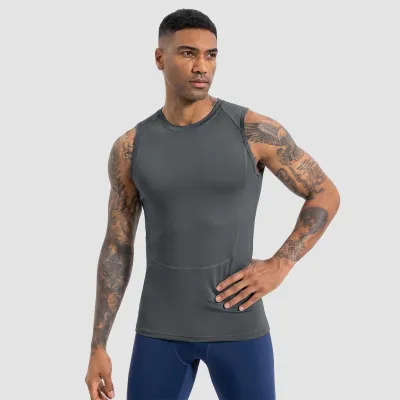 Men Fashion Casual Summer Solid Color Breathable Quick-Drying Tight Collar Sports Tank Top