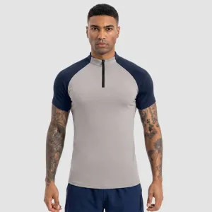 Men Fashion Summer Color Block Half-Zipper Vertical Collar Breathable Quick-Drying Short-Sleeve Sports T-Shirt