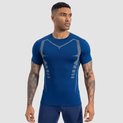 Men Fashion Casual Summer Printed Mesh Stretch Tight Breathable Quick-Drying Short-Sleeve Sports T-Shirt