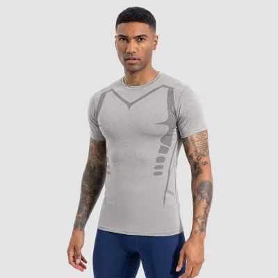 Men Fashion Casual Summer Printed Mesh Stretch Tight Breathable Quick-Drying Short-Sleeve Sports T-Shirt
