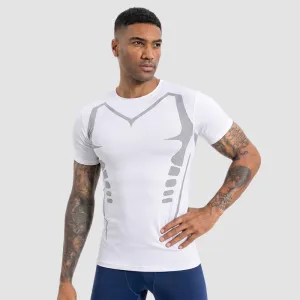 Men Fashion Casual Summer Printed Mesh Stretch Tight Breathable Quick-Drying Short-Sleeve Sports T-Shirt
