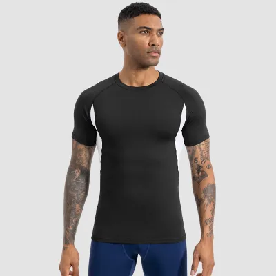 Men Fashion Casual Summer Color Block Breathable Quick-Drying Short-Sleeve Sports T-Shirt