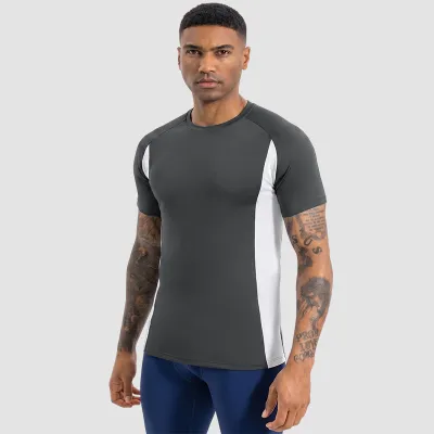 Men Fashion Casual Summer Color Block Breathable Quick-Drying Short-Sleeve Sports T-Shirt