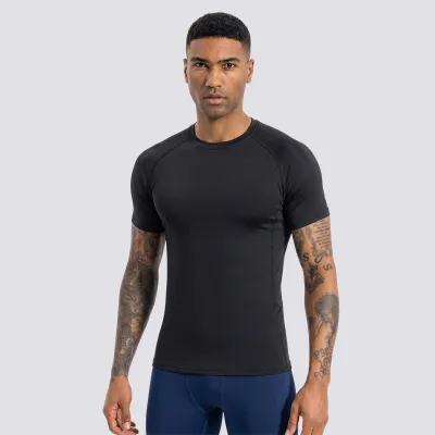 Men Fashion Casual Summer Solid Color Short-Sleeve High Elastic Quick-Drying Sports T-Shirt