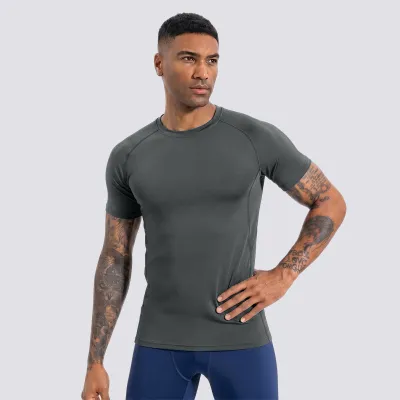 Men Fashion Casual Summer Solid Color Short-Sleeve High Elastic Quick-Drying Sports T-Shirt