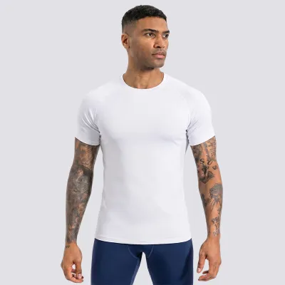 Men Fashion Casual Summer Solid Color Short-Sleeve High Elastic Quick-Drying Sports T-Shirt