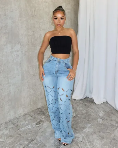 Stylish Ripped Straight-Leg Denim Jeans For Women