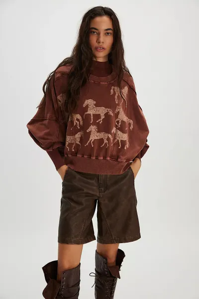 Women Fashion Casual Autumn And Winter Printed Loose Sweatshirt