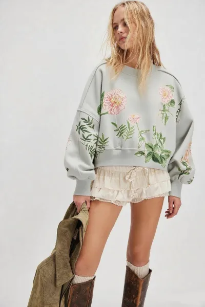 Women Fashion Casual Autumn And Winter Printed Loose Sweatshirt