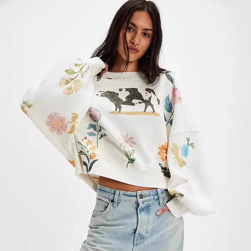 Women Fashion Casual Autumn And Winter Printed Loose Sweatshirt