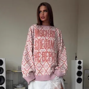 Women Fashion Casual Retro Autumn Letter Printed Long-Sleeve Loose Sweatshirt