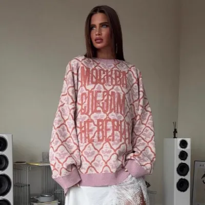 Women Fashion Casual Retro Autumn Letter Printed Long-Sleeve Loose Sweatshirt