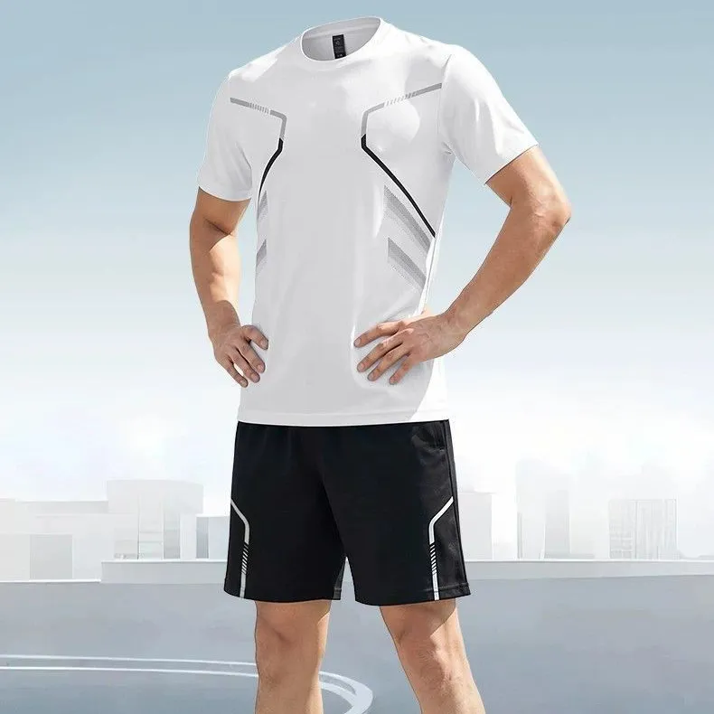 Men'S Fashion Ice Silk Quick-Drying Short-Sleeve T-Shirt Loose Shorts Sports Two-Piece Set