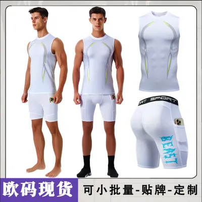 Men'S Fashion Casual Summer Quick-Drying Breathable Sports Tank Top Tight Shorts Two-Piece Set