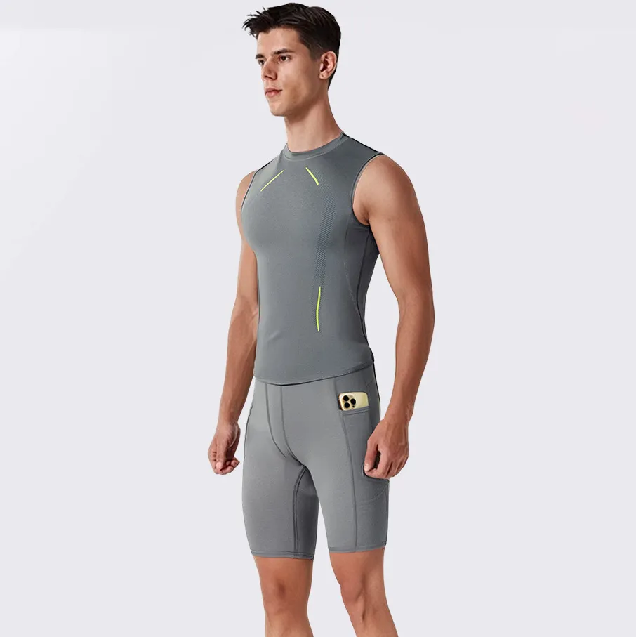 Men'S Fashion Casual Summer Quick-Drying Breathable Sports Tank Top Tight Shorts Two-Piece Set