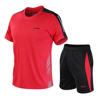 Men'S Fashion Casual Summer Printed Short-Sleeve T-Shirt Shorts Quick-Drying Sports Two-Piece Set
