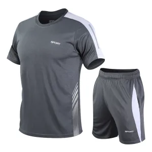 Men'S Fashion Casual Summer Printed Short-Sleeve T-Shirt Shorts Quick-Drying Sports Two-Piece Set