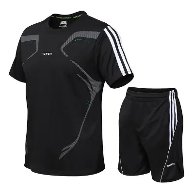 Men'S Fashion Casual Summer Quick-Drying Loose Short-Sleeve T-Shirt Shorts Sports Two-Piece Set