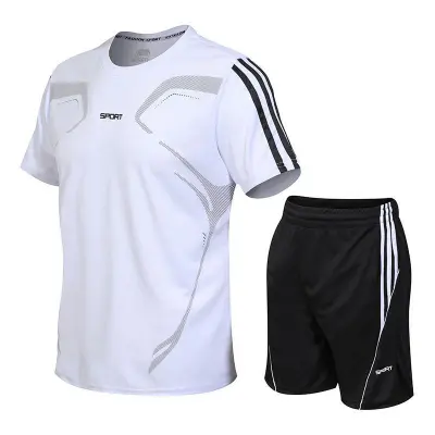 Men'S Fashion Casual Summer Quick-Drying Loose Short-Sleeve T-Shirt Shorts Sports Two-Piece Set