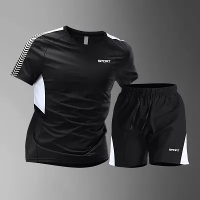 Men'S Fashion Casual Quick-Drying Short-Sleeve T-Shirt Loose Shorts Two-Piece Set