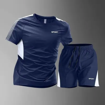 Men'S Fashion Casual Quick-Drying Short-Sleeve T-Shirt Loose Shorts Two-Piece Set