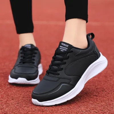 Women Fashion Casual Solid Color Leather Waterproof Soft Bottom Non-Slip Sneakers