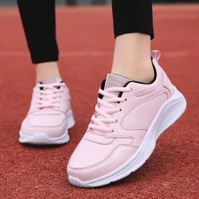 Women Fashion Casual Solid Color Leather Waterproof Soft Bottom Non-Slip Sneakers