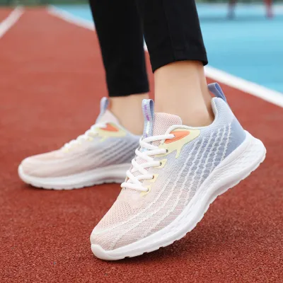 Women Fashion Casual Mesh Breathable Non-Slip Round Toe Lace-Up Sneakers
