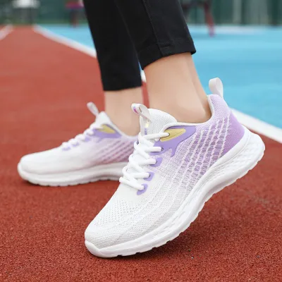 Women Fashion Casual Mesh Breathable Non-Slip Round Toe Lace-Up Sneakers