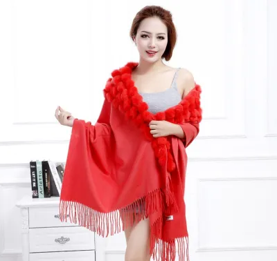 Women Fashion Solid Color Wool Real Rabbit Hair Shawl