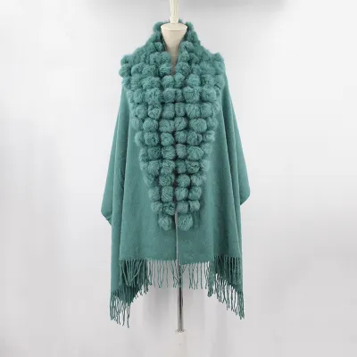 Women Fashion Solid Color Wool Real Rabbit Hair Shawl
