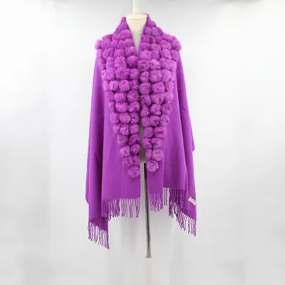 Women Fashion Solid Color Wool Real Rabbit Hair Shawl