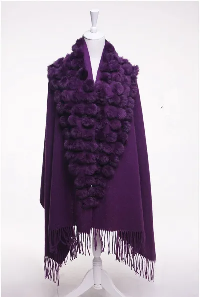 Women Fashion Solid Color Wool Real Rabbit Hair Shawl