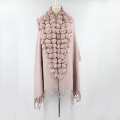 Women Fashion Solid Color Wool Real Rabbit Hair Shawl