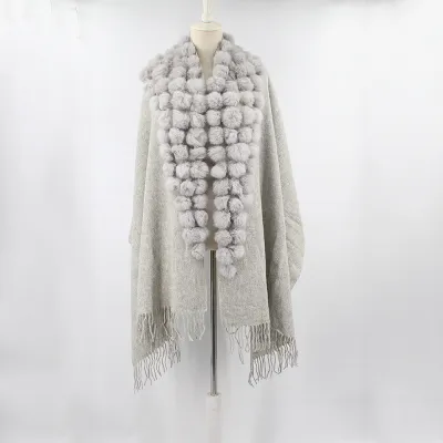Women Fashion Solid Color Wool Real Rabbit Hair Shawl