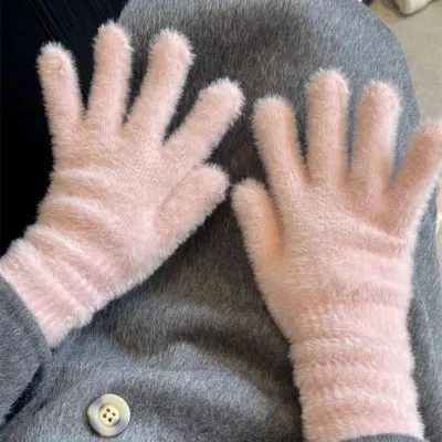 Fashion Casual Winter Solid Color Imitation Mink Wool Gloves