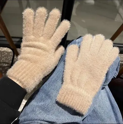 Fashion Casual Winter Solid Color Imitation Mink Wool Gloves