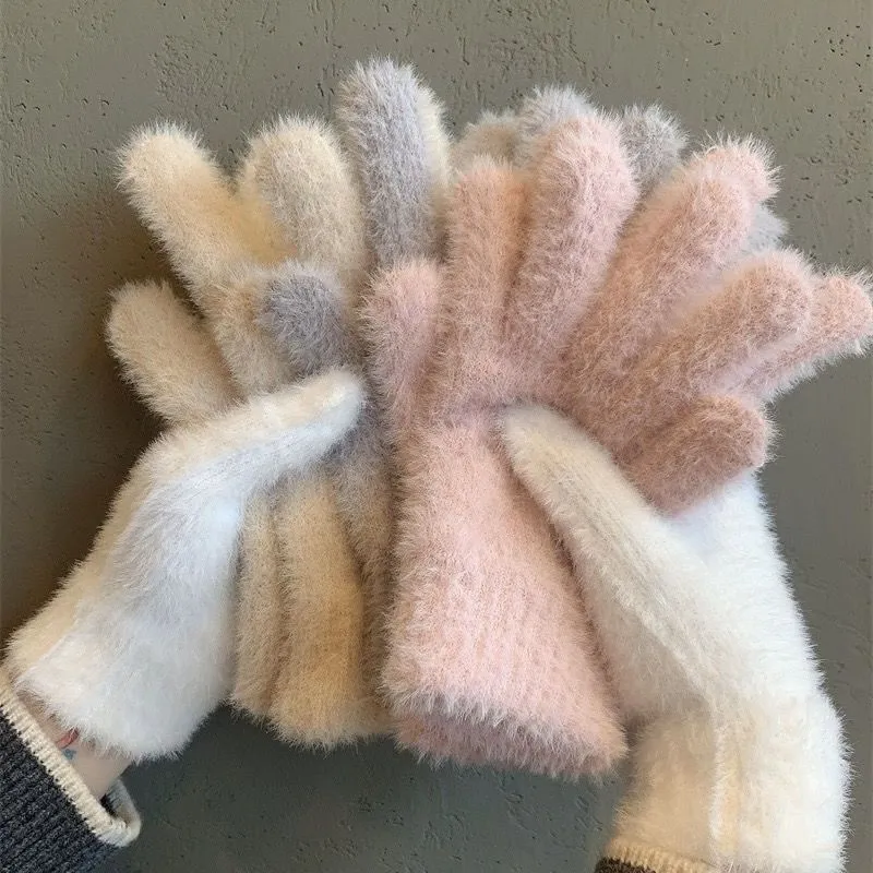 Fashion Casual Winter Solid Color Imitation Mink Wool Gloves