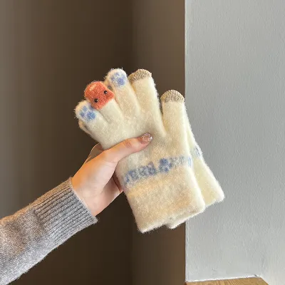 Women Fashion Cute Winter Thickened Warm Plush Gloves