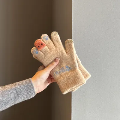 Women Fashion Cute Winter Thickened Warm Plush Gloves