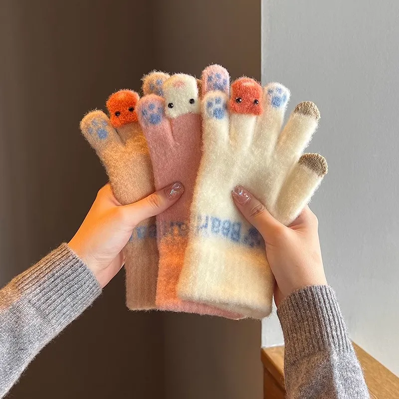 Women Fashion Cute Winter Thickened Warm Plush Gloves