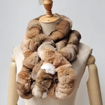 Women Fashion Winter Thickened Warm Real Rex Rabbit Fur Scarf Shawl