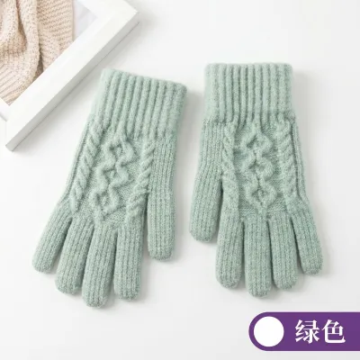 Fashion Casual Autumn And Winter Knitted Warm Fleece-Lined Five-Finger Touchscreen Gloves
