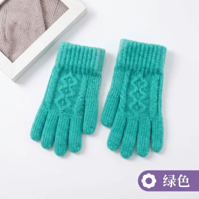 Fashion Casual Autumn And Winter Knitted Warm Fleece-Lined Five-Finger Touchscreen Gloves