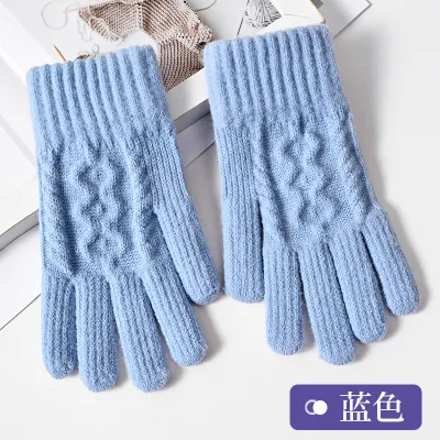 Fashion Casual Autumn And Winter Knitted Warm Fleece-Lined Five-Finger Touchscreen Gloves