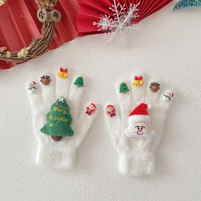 Kids Fashion Cute Christmas Winter Doll Plush Warm Five-Finger Gloves