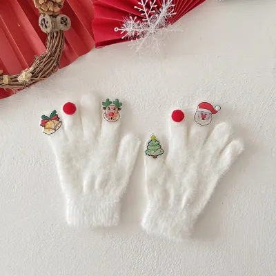 Kids Fashion Cute Christmas Winter Doll Plush Warm Five-Finger Gloves