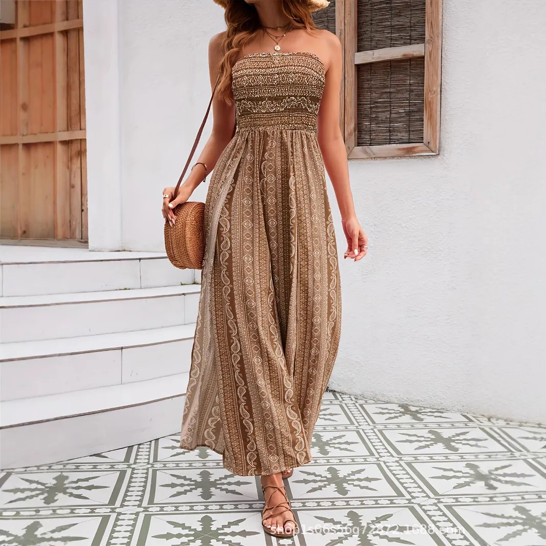 Women Fashion Casual Summer Ethnic Style Printed Wide Leg Jumpsuit